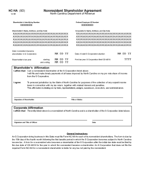 NC-NA SD Nonresident Shareholder Agreement North