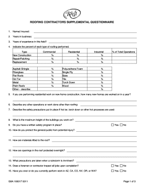 Roofing Contractors Supplemental Questionnaire