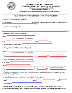 Minnesota Domestic Corporation Annual Renewal