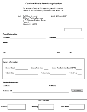 Cardinal Pride Parking Permit Application
