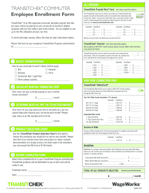 fillable online transitchek commuter employee enrollment form the transitchek order form