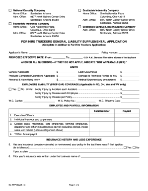 For-Hire Truckers General Liability Supplemental Application