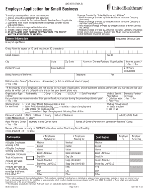 Employer Application for Small Business Health Insurance