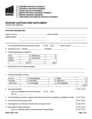 Roofing Contractors Insurance Application