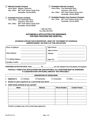 Automobile Insurance Application for Non-Trucking Use