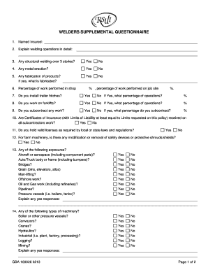 Welders Supplemental Questionnaire