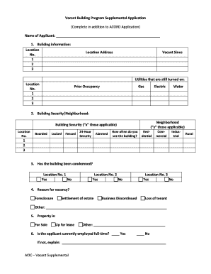 Vacant Building Program Supplemental Application