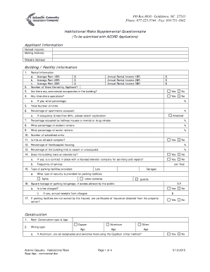 Habitational Risks Supplemental Questionnaire