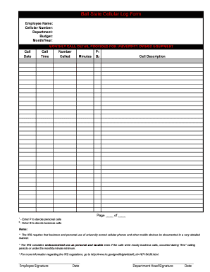 Ball State Cellular Log Form