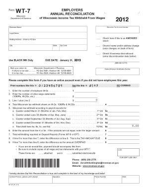 Wisconsin WT-7 Employer Annual Reconciliation Form