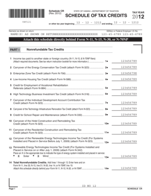 Hawaii Schedule CR Tax Credits Form
