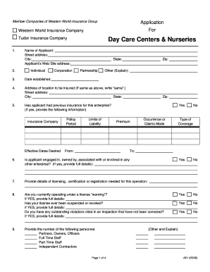 Day Care Center Insurance Application