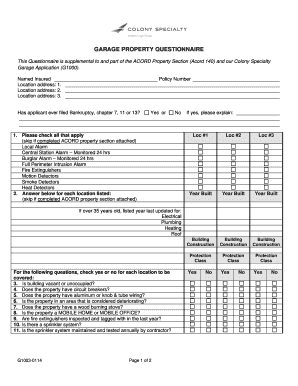 Garage Property Questionnaire