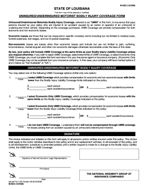Louisiana Uninsured Motorist Bodily Injury Coverage Form