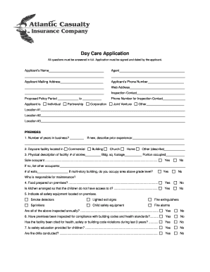Day Care Application Form