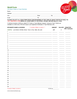 2016 Tomorrow Fund Stroll Registration Form