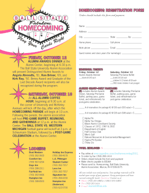 Ball State Homecoming Registration Form