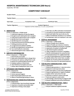 Hospital Maintenance Technician Competency Checklist