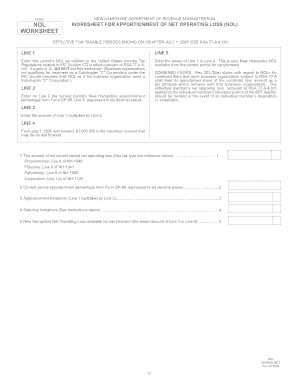 New Hampshire NOL Worksheet