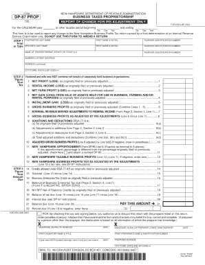 New Hampshire DP-87 Proprietorship Business Tax Report