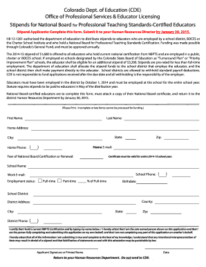Colorado National Board Certification Stipend Application