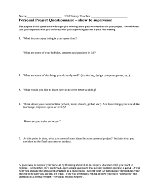 Personal Project Questionnaire