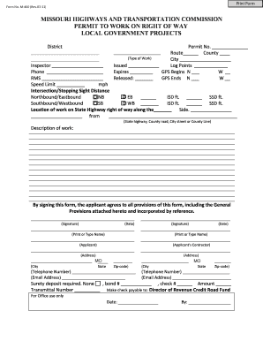Missouri Right of Way Work Permit