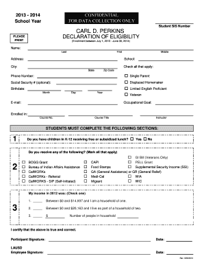 Carl D. Perkins Declaration of Eligibility
