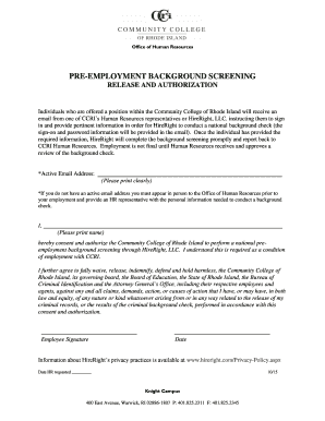 Pre employment screening form - PRE-EMPLOYMENT BACKGROUND SCREENING RELEASE AND AUTHORIZATION