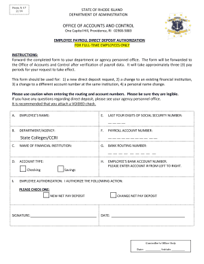 Rhode Island Employee Payroll Direct Deposit Authorization