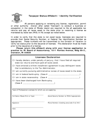 Taxpayer Status Affidavit