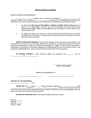 Special Power of Attorney for Shareholder
