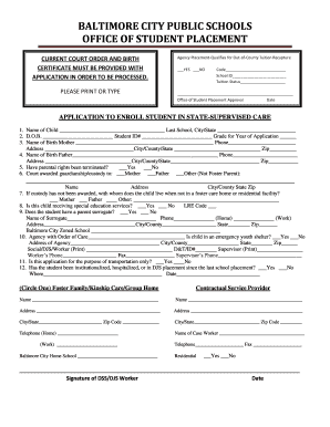 Baltimore City Student Placement Application