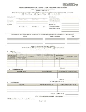 Sworn Statement of Assets Liabilities and Net Worth