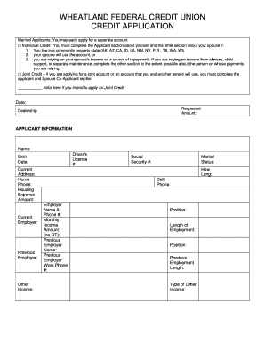 Wheatland Federal Credit Union Credit Application
