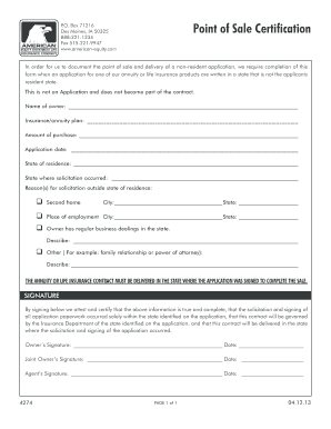 Point of Sale Certification Form