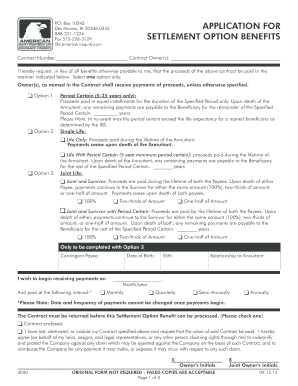 Application for Settlement Option Benefits