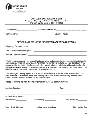 ACH Debit One-Time Stop Form