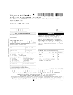 Walgreens Mail Service Registration & Prescription Order Form