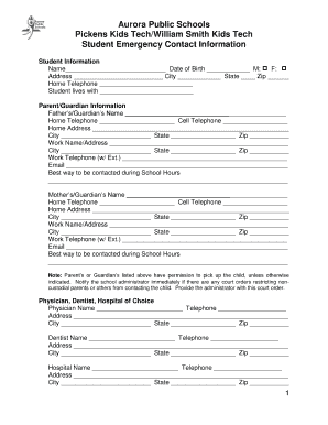 Student Emergency Contact Information Form