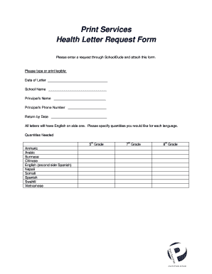 Health Letter Request Form
