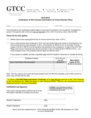 2015-2016 Parent Nontax Filers Income Verification