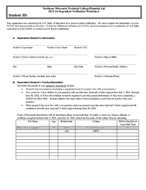 2015-16 Dependent Verification Worksheet