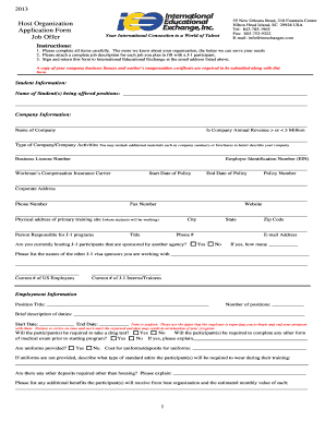 J-1 Visa Program Job Offer Form