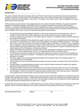 Host Employer Work and Travel Participation Agreement