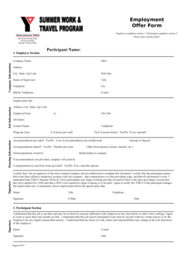 YMCA Summer Work & Travel Employment Offer Form