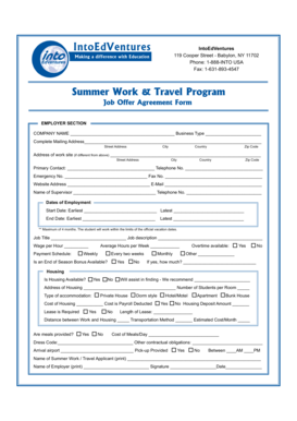IntoEdVentures Summer Work Travel Employment Agreement
