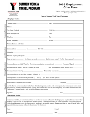 2006 Summer Work Travel Employment Offer Form