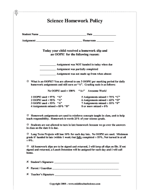 Science Homework Policy Form