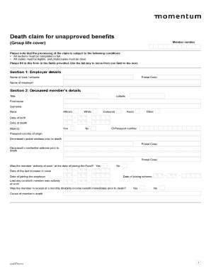 Death Claim for Unapproved Group Life Cover